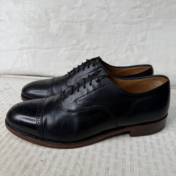 Johnston & Murphy Shoes Men's Size 10D Black Cap Toe Oxford Brogue Leather Dress - Picture 2 of 8